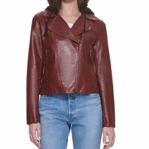 Levi's Burgundy Moto Hooded Faux Leather Jacket